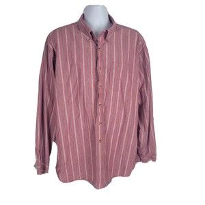 LL Bean Button Down Red Striped Long Sleeve Shirt Men's Size XXL